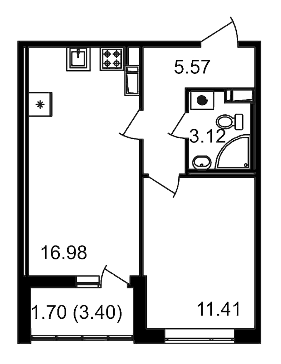 1-комнатная квартира 37.08 м², 14/14 эт., ЖК «Чёрная речка»